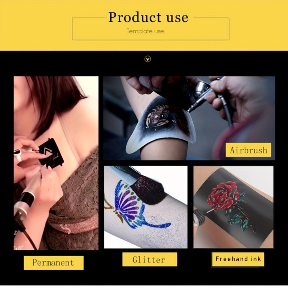DIY Tattoo Stencils Set 12 Sheets Hollow Design Templates | Reusable Body Art Kit for Arm Ankle Ear Wrist | Waterproof Compatible with Juice