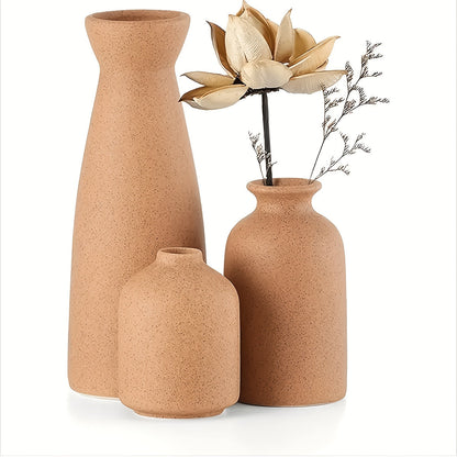 Boho Ceramic Vase Set 3pcs - Matte Nordic Minimalist Geometric Floral Design for Home Decor, Living Room