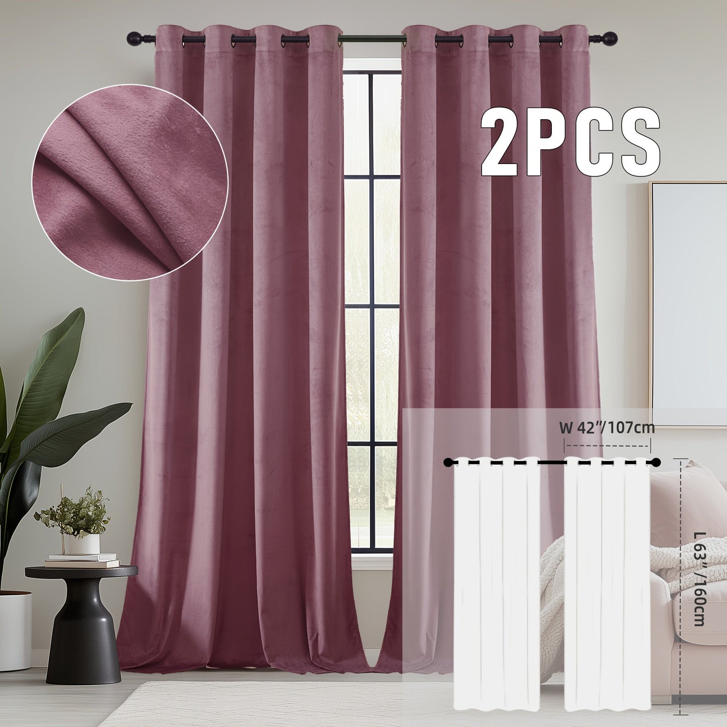 Velvet Room Darkening Curtains 2 Panels, Grommet Top Thermal Insulated Soundproof Blackout Curtains for Living Room Bedroom