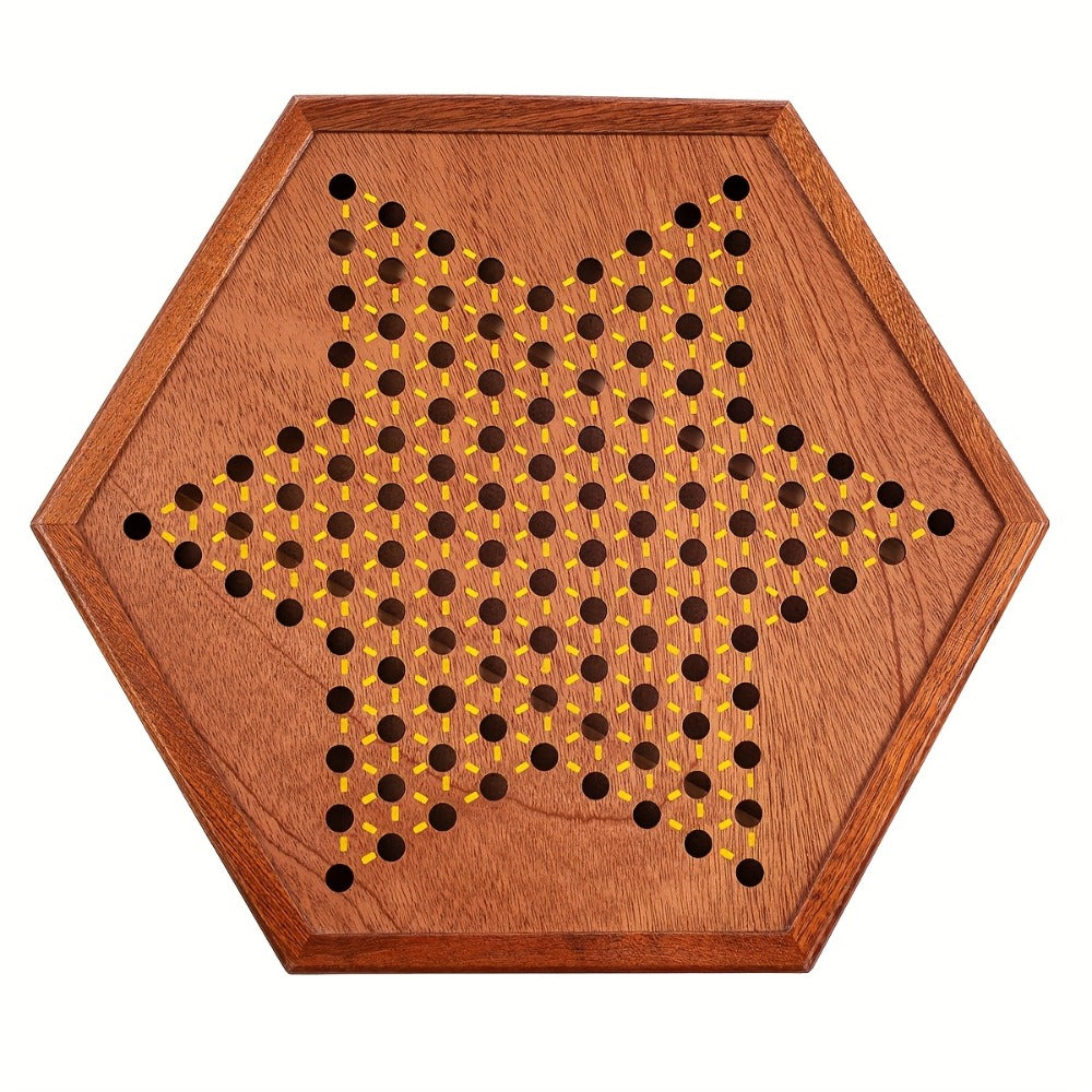 Deluxe Wooden Chinese Checkers Game Set 12.5 Inch Hexagonal Board with Storage Drawer 60 Acrylic Marbles