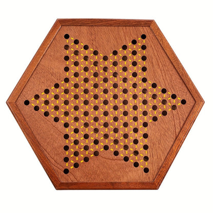 Deluxe Wooden Chinese Checkers Game Set 12.5 Inch Hexagonal Board with Storage Drawer 60 Acrylic Marbles