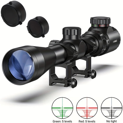 3-9x40 Illuminated Rifle Scope with Red and Green Reticle, 20mm Four-Hole Rail Mount and Adjustment Turrets