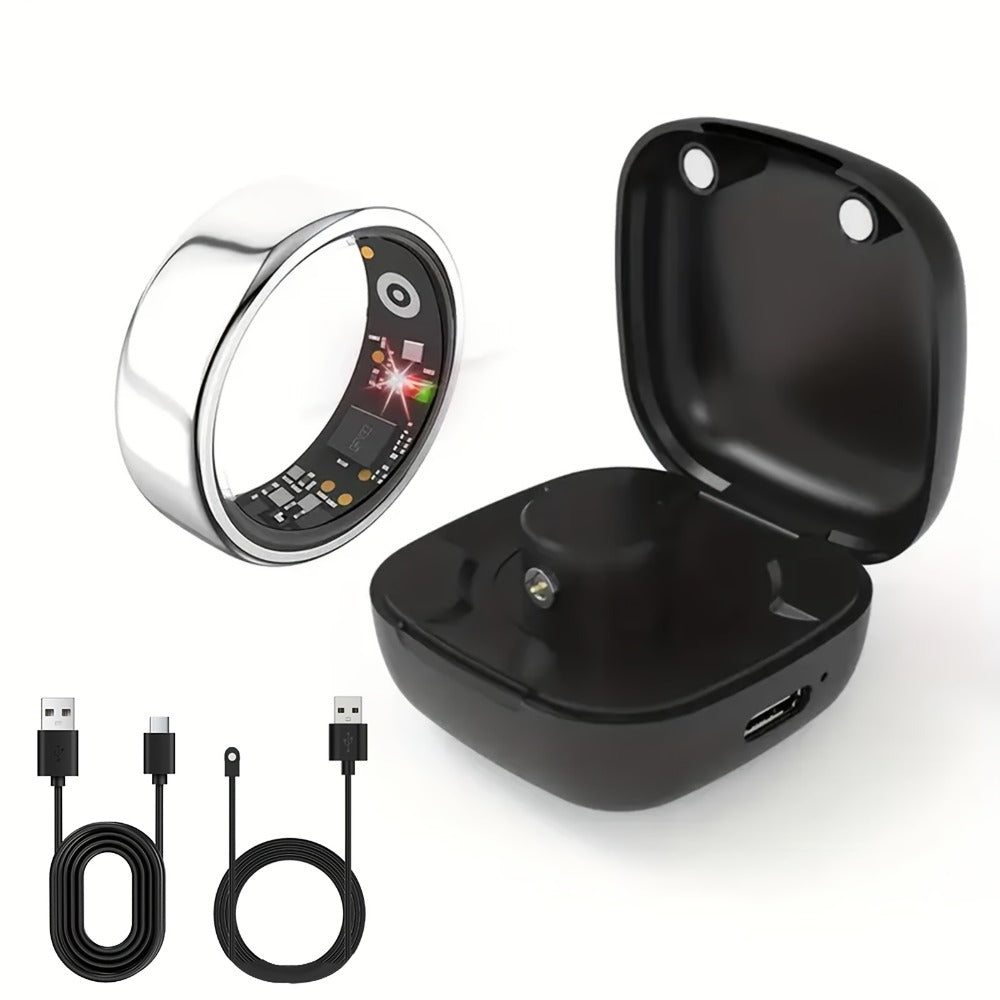 Screenless Smart Ring with Charging Case Options, Black, Gold or Silver Finish and Sizes 7–13