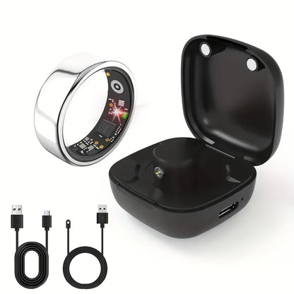 Screenless Smart Ring with Charging Case Options, Black, Gold or Silver Finish and Sizes 7–13