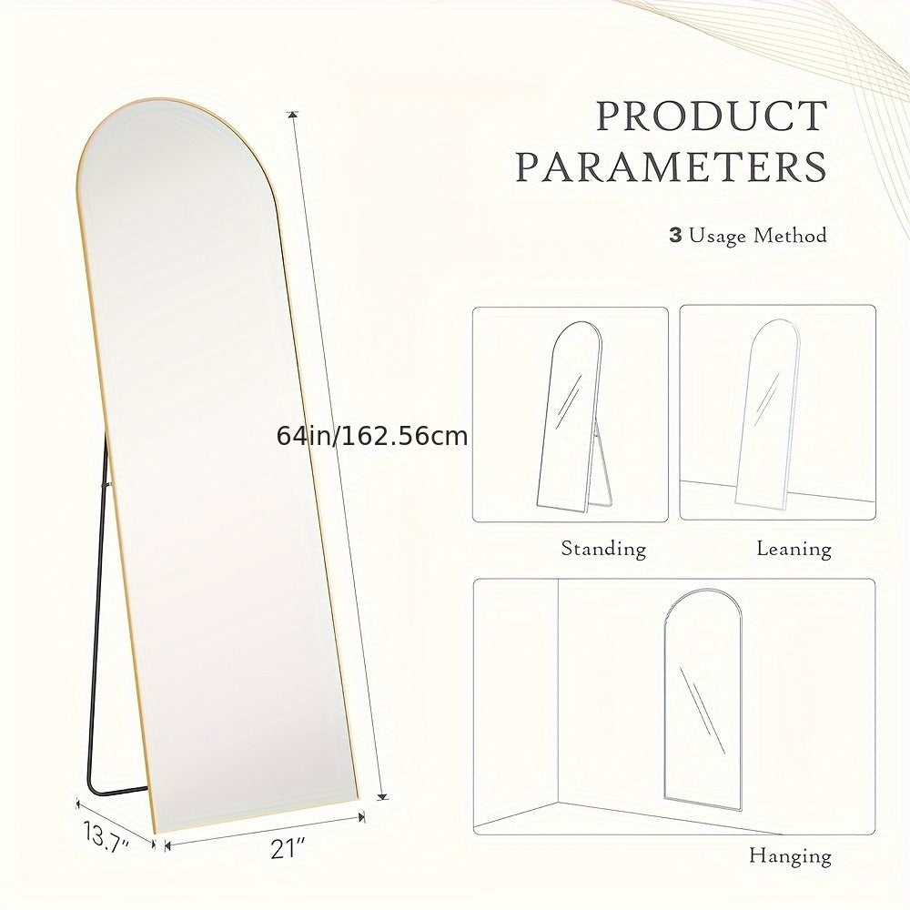 Full Length Mirror Floor Mirror with Stand, Aluminum Alloy Frame Full Body Mirror, Standing Hanging or Leaning Against Wall for Bedroom