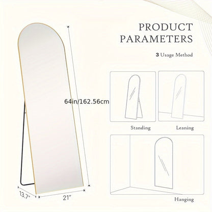Full Length Mirror Floor Mirror with Stand, Aluminum Alloy Frame Full Body Mirror, Standing Hanging or Leaning Against Wall for Bedroom
