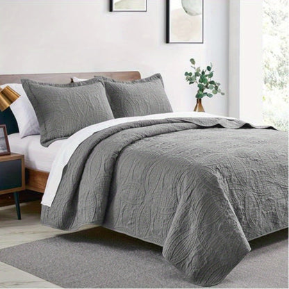 Quilt Set 3 Piece Lightweight Microfiber Bedspread with Pillow Shams – Coin Pattern Coverlet All Season Soft Bed Quilt Full Queen King