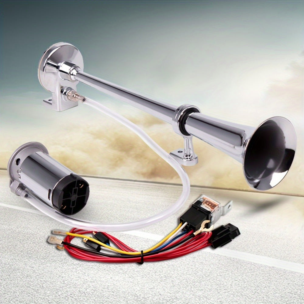 Air Horn Kit for Trucks – Super Loud 18" Single Trumpet Train Horn with Compressor, 12V/24V Universal Fit for Truck, Car, SUV, Jeep
