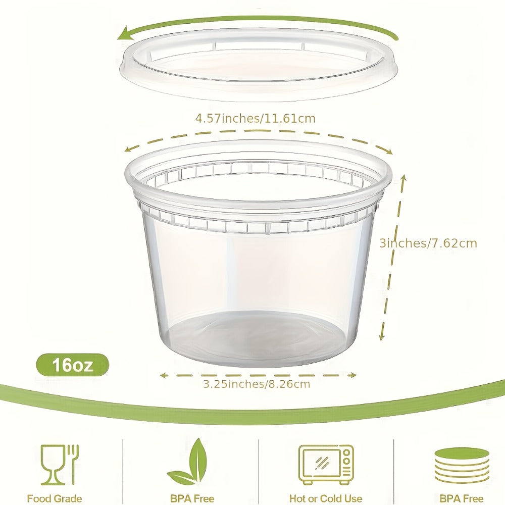 Deli Container Food Storage Organizer 48-Piece 16oz Set with 24 Round Cups and 24 Fitted Lids