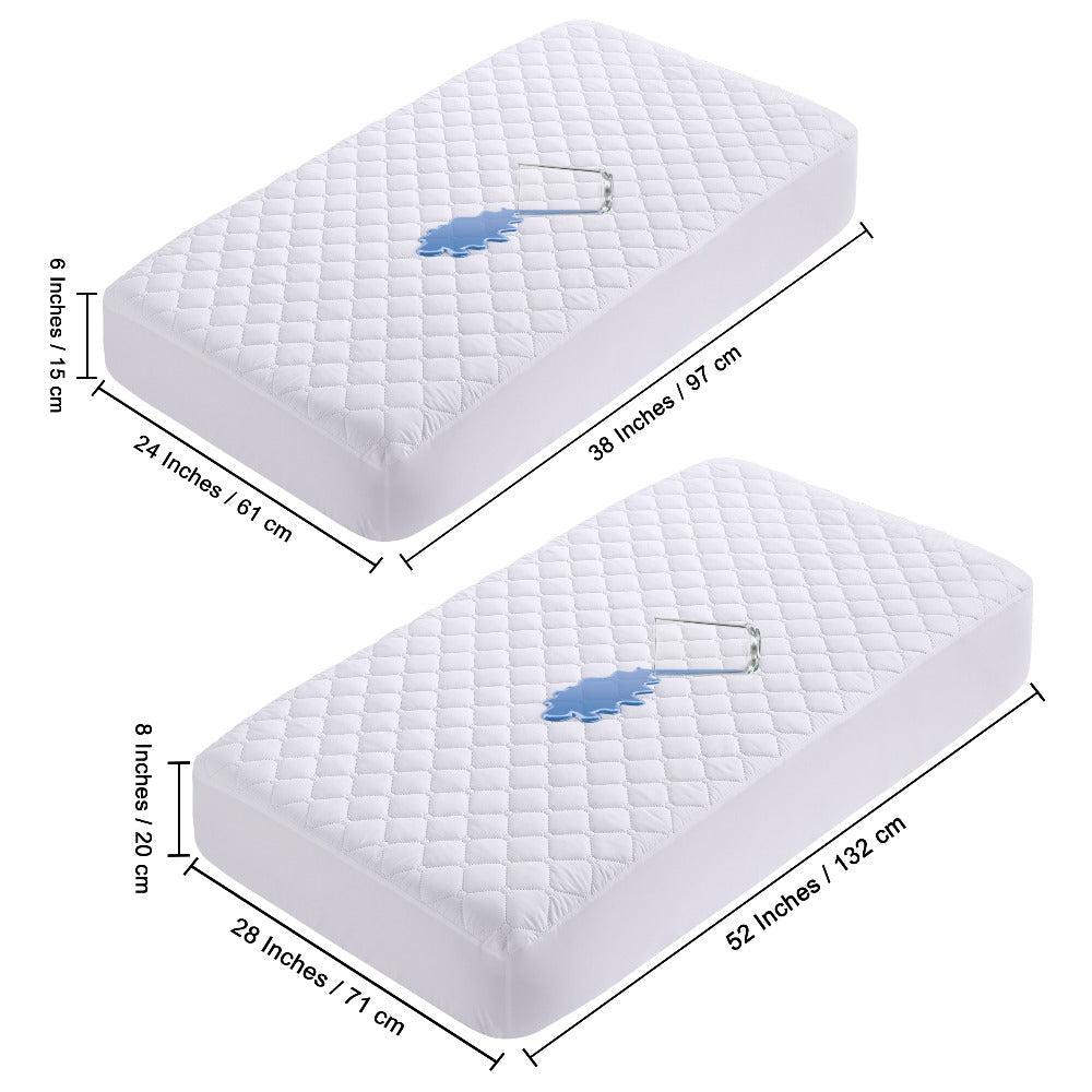 Mini Crib Mattress Protector Fitted Sheet 2 Pack, Quilted Breathable No Noise Baby Mattress Cover