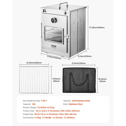 Camping Oven Portable Foldable 3-Tier Stainless Steel Outdoor Baking Oven with Grill Racks for Wood Stove BBQ Propane