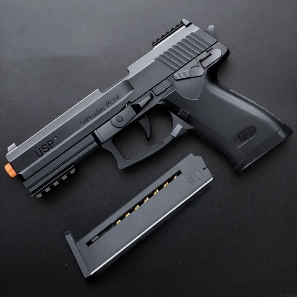 USP Clip Toy Gun Pistol with Continuous Shooting, 100 Bullets & 2 Magazines Rapid Fire Foam Blaster for Kids Boys Girls Ages 6+