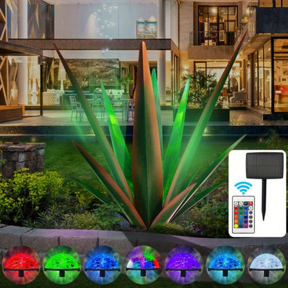 Solar Powered Agave Metal Sculpture Garden Statue – Hand-Painted Rustic Agave Figurine with LED Light & Remote Control
