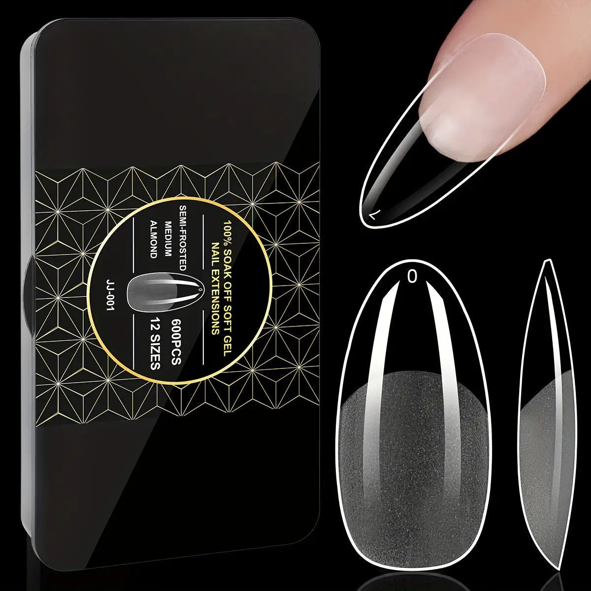 Gel Nail Tips 600 Pieces Clear Crystal Full Cover Nail Extensions – Almond Oval Coffin Stiletto Square Short Medium Long Soft Gel False