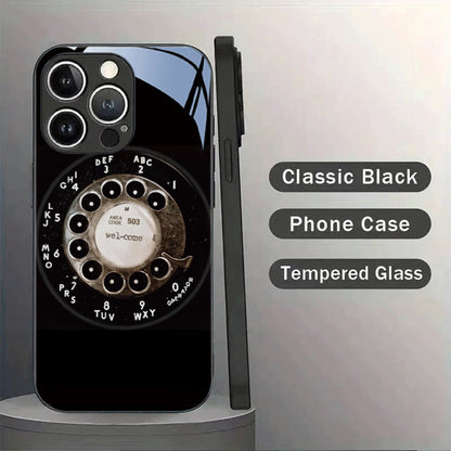 Phone Case Vintage Rotary Dial Tempered Glass Back with TPU Bumper for iPhone 17 Air in Slim Black Style