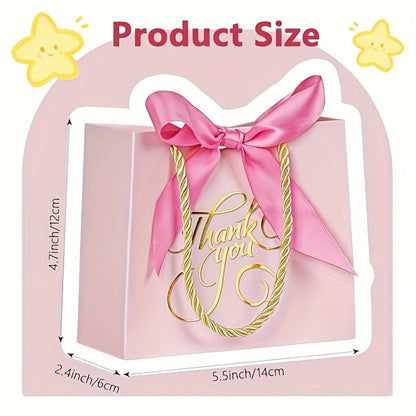 Gift Bag Set Small Thank You Print, 50 Handle Bags in Pink, Green, White, Red or Blue, 5.5 x 2.4 x 4.7 Inches
