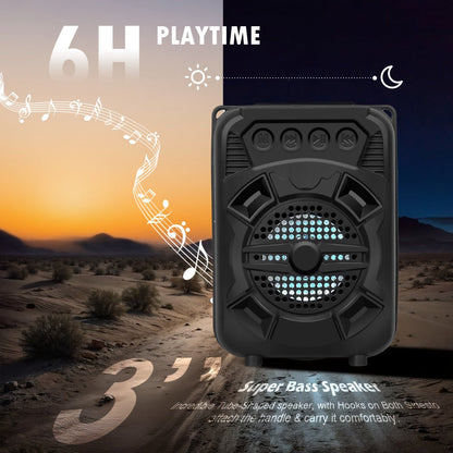 Portable Bluetooth Speaker with LED Light, Stereo Bass and Up to 10 Hours Playtime in Black