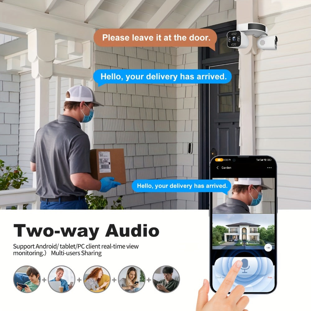 Dual-Lens PTZ Outdoor Security Camera with 2.4GHz WiFi, Wired Power and Single- or Two-Camera Options