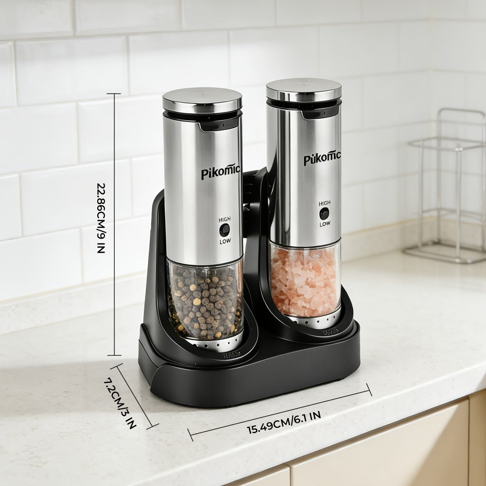 Electric Pepper Grinder Set of 2, Rechargeable with Charging Base, 6 Adjustable Coarseness Settings