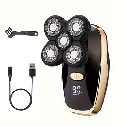 5-in-1 Electric Shaver Kit for Men Wet Dry Rotary Shaver – Bald Head Beard Nose Ear Trimmer with Digital Display