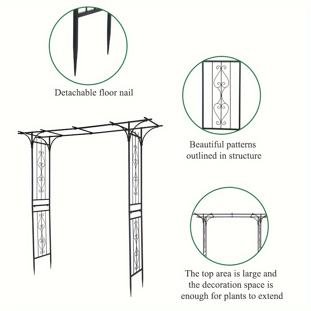 Flat Top Iron Garden Arch 16mm Tube Climbing Rose Trellis for Garden, Patio and Yard Use, with the Listed Configuration
