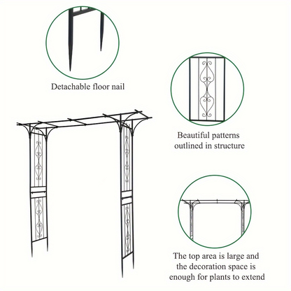 Flat Top Iron Garden Arch 16mm Tube Climbing Rose Trellis for Garden, Patio and Yard Use, with the Listed Configuration