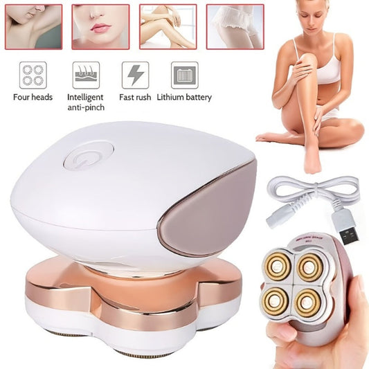 Electric Shaver 4-Head Women’s Rotary Grooming Tool with 360° Movement, USB Charging and Wet/Dry Use