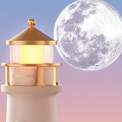 Moon Lighthouse Projector Night Light, Motion Sensor LED Lamp with USB Charging, Always-On Mode, Moonlight Ocean Projection