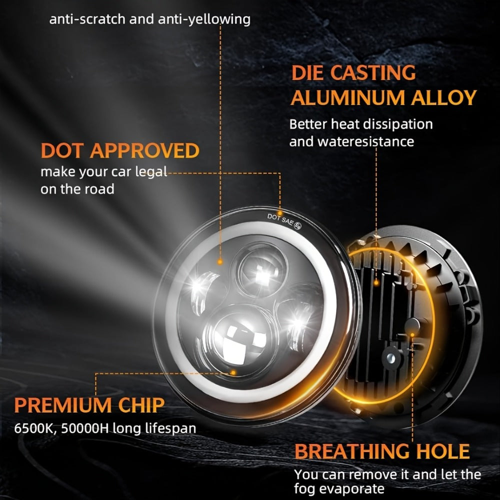 7 Inch Round LED Headlights for Jeep Wrangler JK TJ CJ Colorful DRL Halo Ring Amber Turn Signal High Low Beam