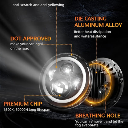 7 Inch Round LED Headlights for Jeep Wrangler JK TJ CJ Colorful DRL Halo Ring Amber Turn Signal High Low Beam