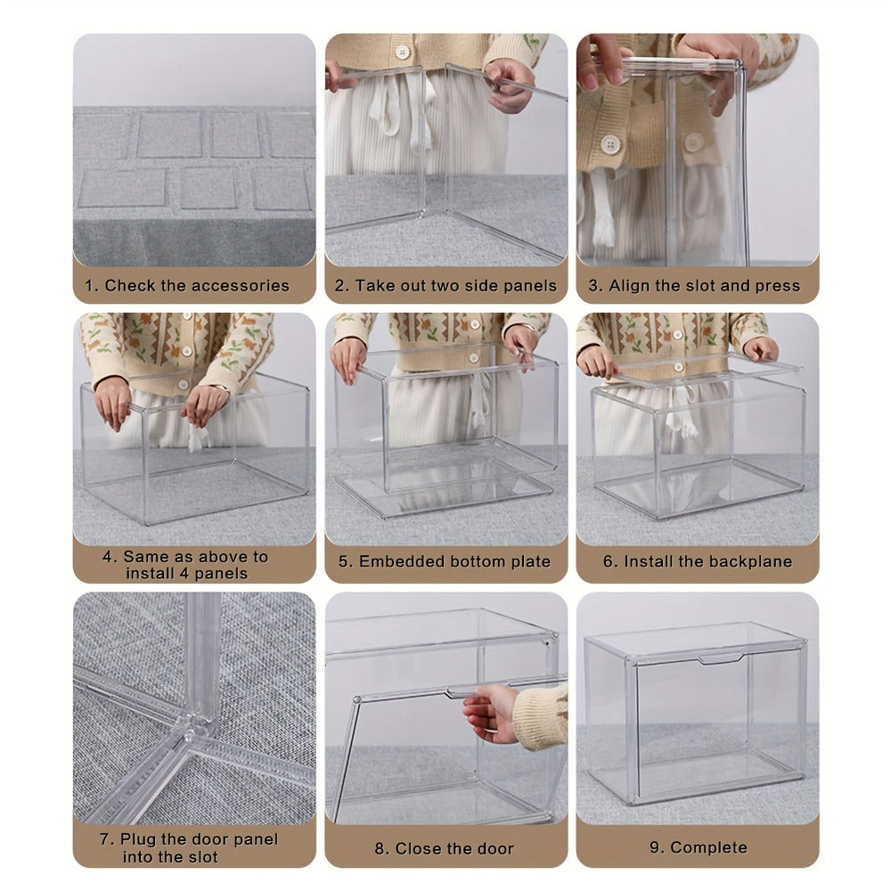 XL Clear Stackable Acrylic Storage Bins with Magnetic Lid – Dustproof Large Display Case for Figures, Collectibles, Helmets, Shoes, Bags