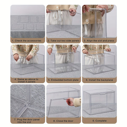 XL Clear Stackable Acrylic Storage Bins with Magnetic Lid – Dustproof Large Display Case for Figures, Collectibles, Helmets, Shoes, Bags