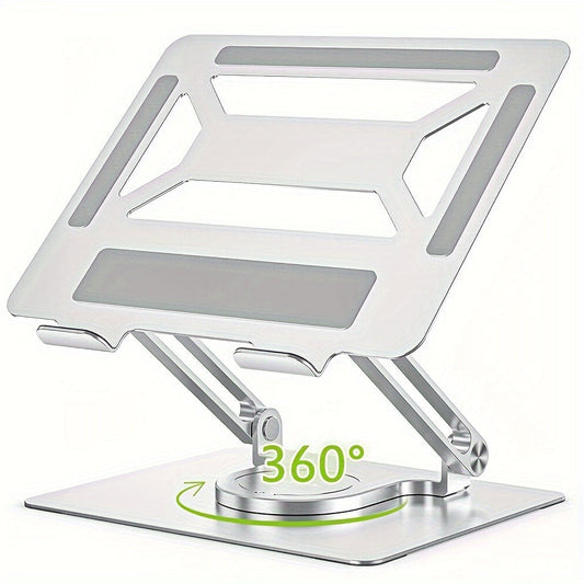 Rotating Laptop Stand with 360-Degree Swivel Base, Foldable Metal Riser in Silver or Black