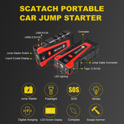 12V Jump Starter with Scatach-011 Base Model or Q27B Start-and-Inflation Package, Digital Display and Clamps