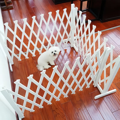 Expandable Wooden Pet Gate Fence Freestanding Retractable Indoor Outdoor Safety Barrier for Entryways, Bedrooms and Living Spaces