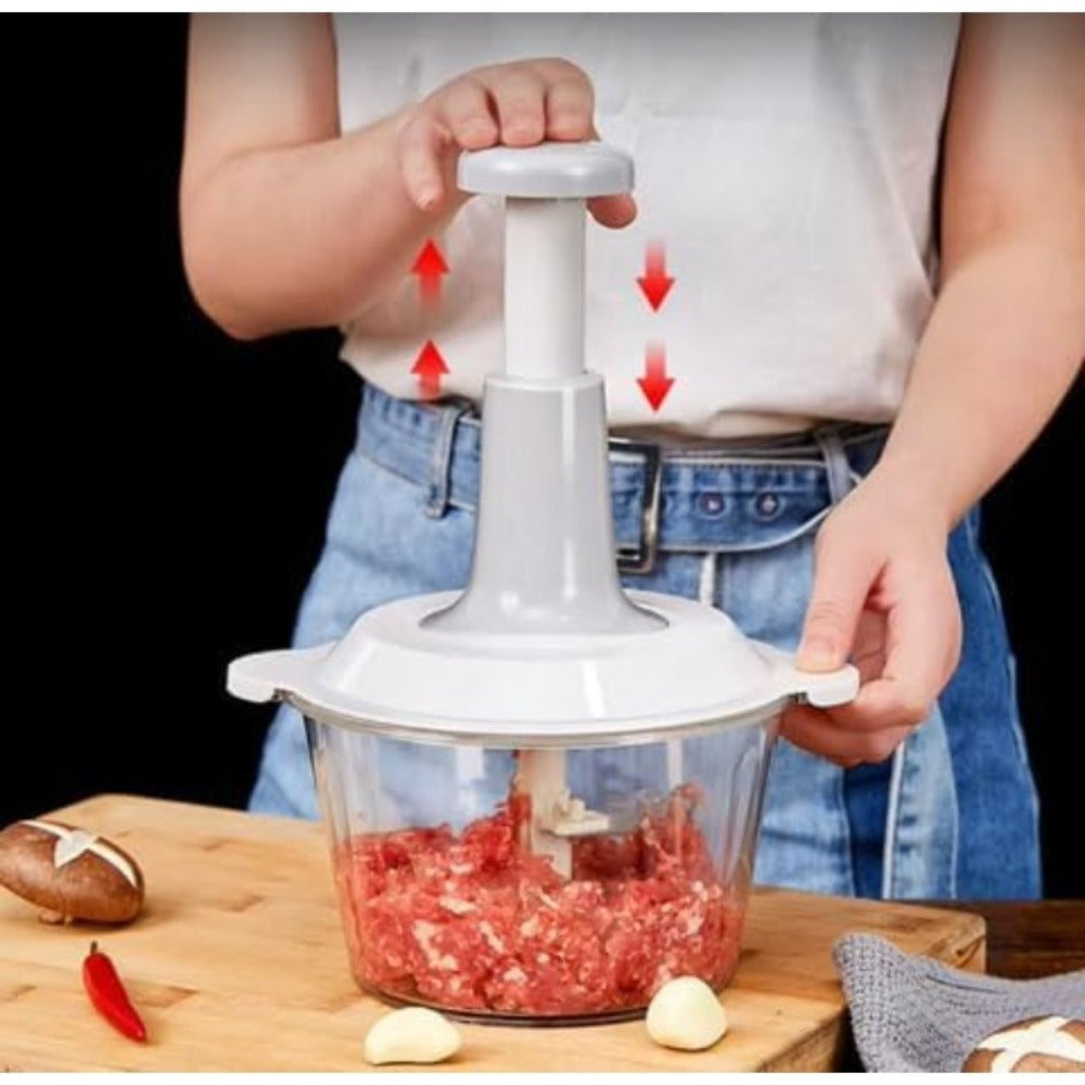Manual Food Chopper 2L Pull Cord Vegetable Chopper Onion Mincer Garlic Press Meat Grinder for Home Cooking, Dining and Outdoor Meals