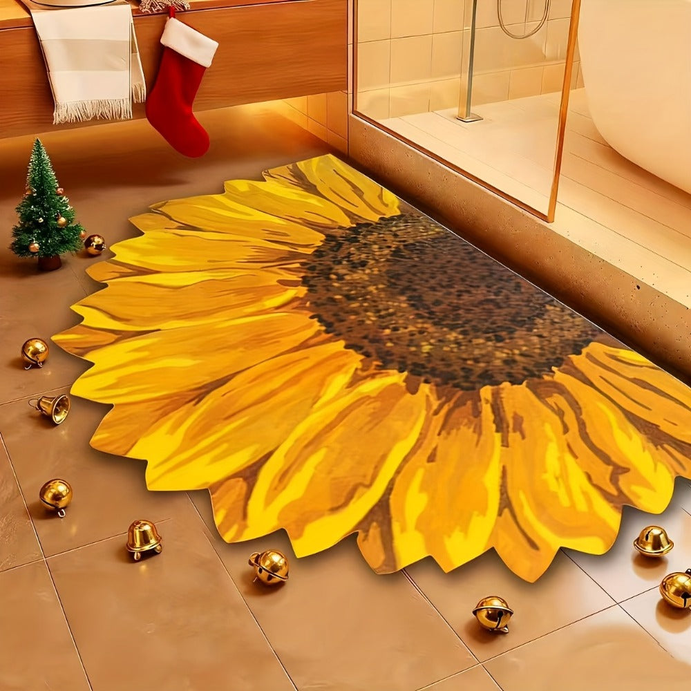Sunflower Floral Bathroom Mat Super Bath Rug Diatom Mud Shower Mat Easy Clean Rubber Backed Floor Mat for Tub Shower Home Decor