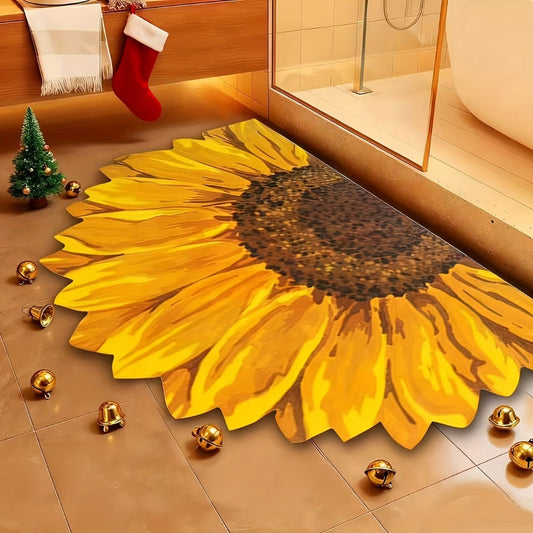 Sunflower Floral Bathroom Mat Super Bath Rug Diatom Mud Shower Mat Easy Clean Rubber Backed Floor Mat for Tub Shower Home Decor