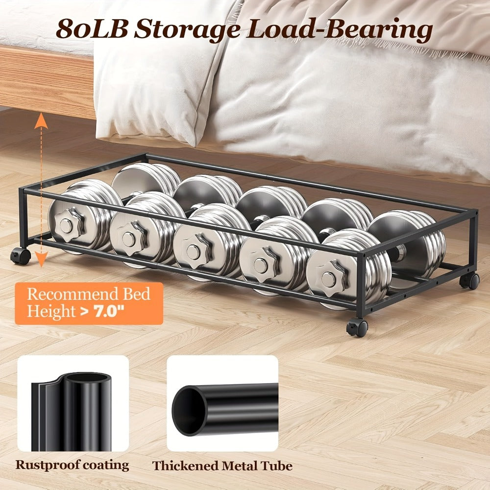 Under Bed Storage Organizer 2-Pack Rolling Boxes in Black or Gray for Clothes, Shoes and Bedding