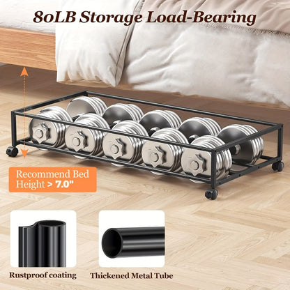 Under Bed Storage Organizer 2-Pack Rolling Boxes in Black or Gray for Clothes, Shoes and Bedding