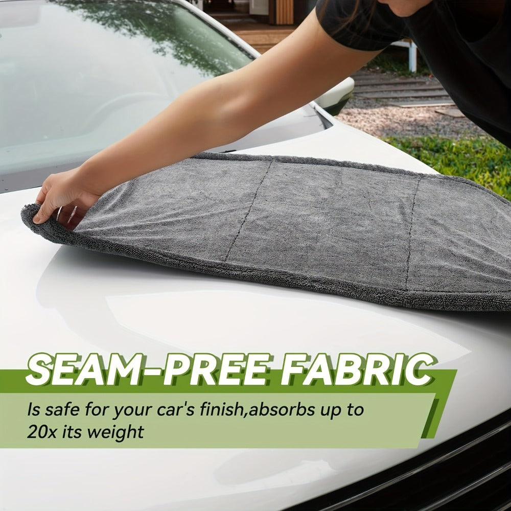 Microfiber Car Drying Towel 1300GSM – Edgeless Streak-Free Quick-Dry Detailing Towel, High Absorbency, XL Size 24x16" & 24x36" for Car