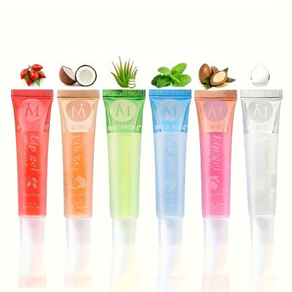 Lip Oil Set 12 Piece Clear Lip Gloss Plant Squalene Plumping with VE Rosehip Argan Mint Aloe, for Makeup, Travel and Everyday Vanity Use