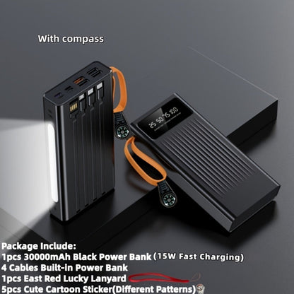 Power Bank for Camping, 10000-30000mAh with 15W Charging, Four-in-One Cable and Four-Mode Camping Light