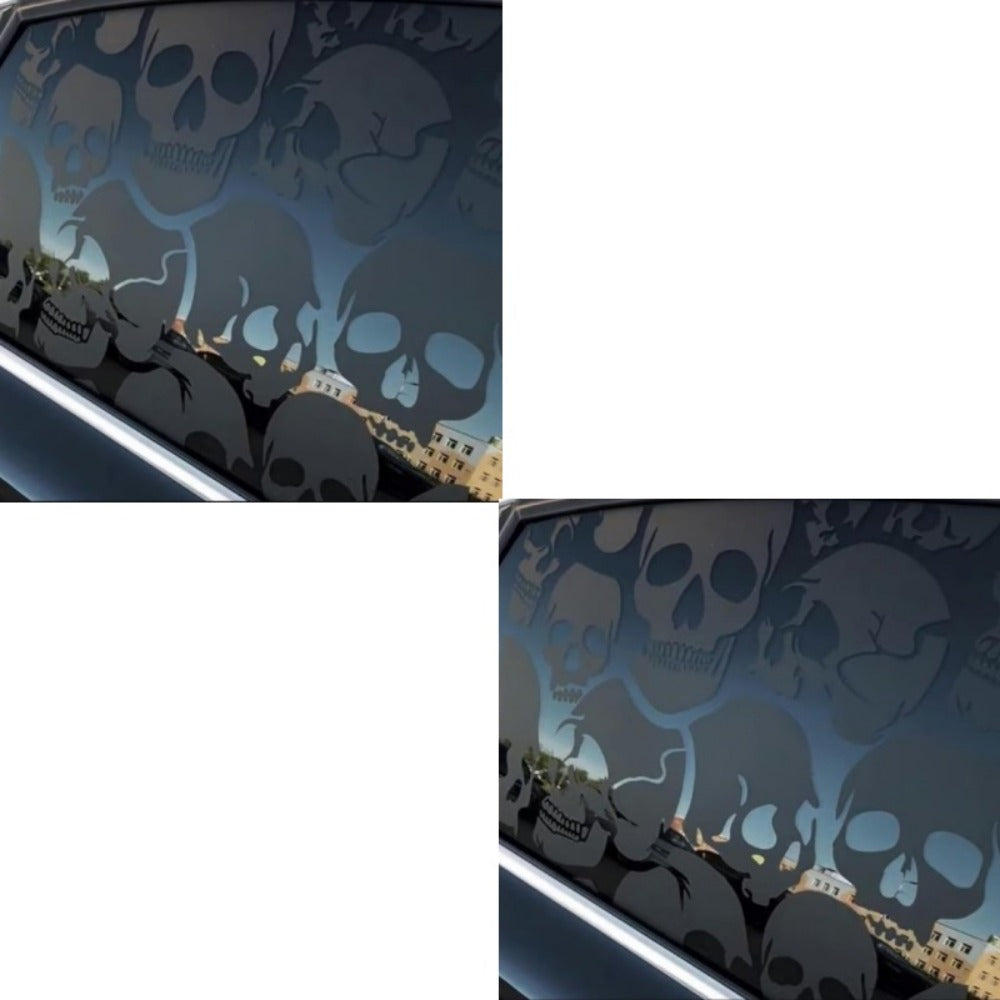 Two-Piece Gothic Skull Car Window Decals in Type A, C or D Artwork with Small or Large Sizes