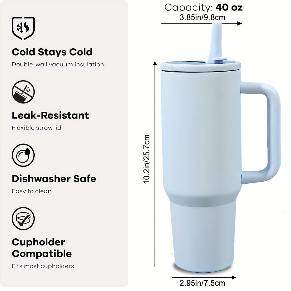 Insulated Tumbler, 40oz Stainless Steel Travel Cup with Lid, Foldable Straw and Six Color Options