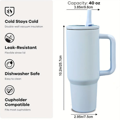 Insulated Tumbler, 40oz Stainless Steel Travel Cup with Lid, Foldable Straw and Six Color Options