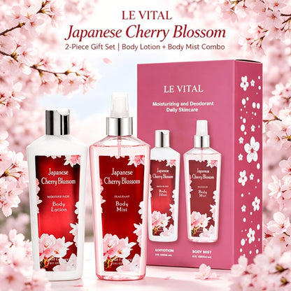 Cherry Blossom Gift Set for Women Body Lotion and Body Mist Japanese Sakura Fragrance Moisturizing Softening Skin Care Set