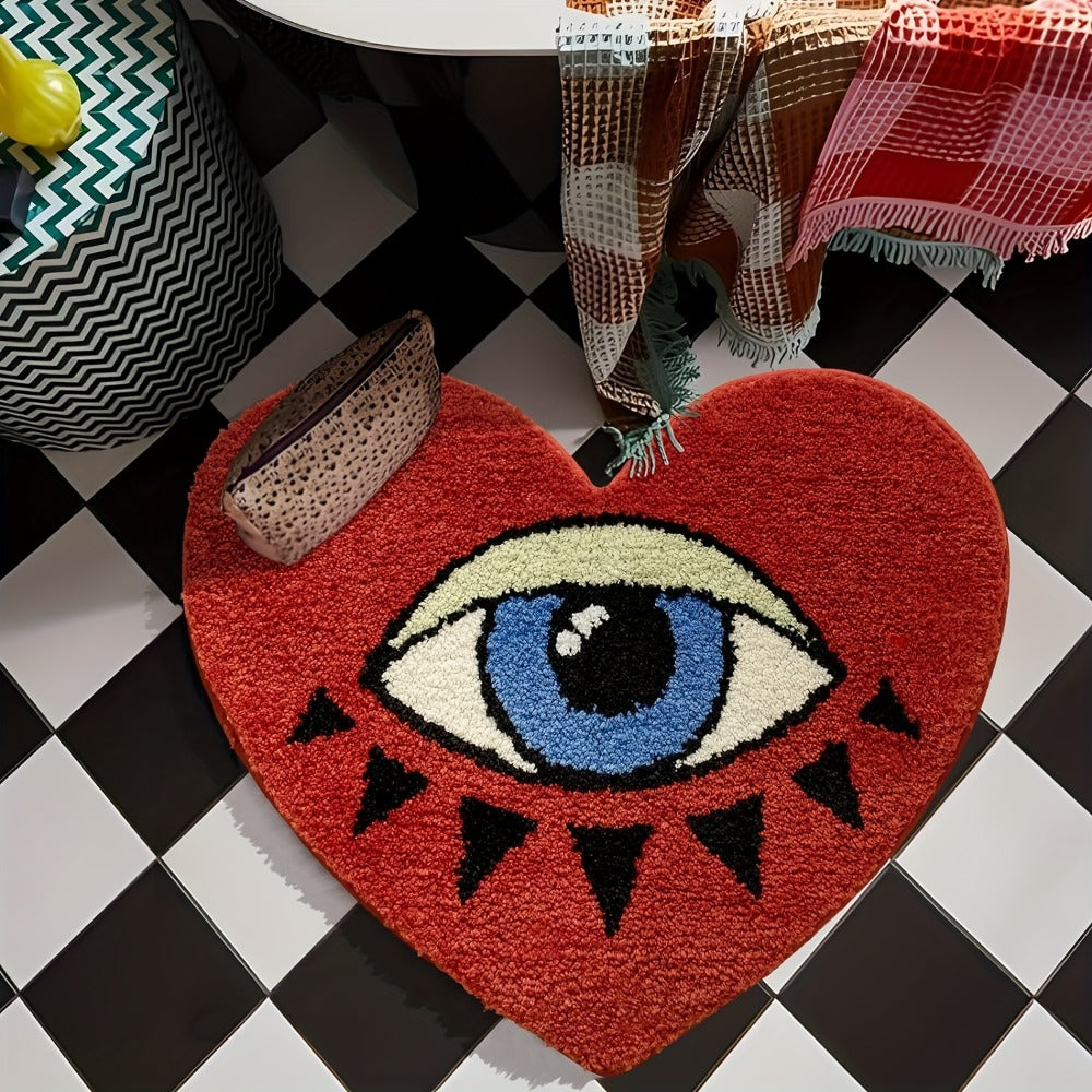 Eye Pattern Heart Shaped Bathroom Mat Plush Bath Rug 20x24 inch Valentine Home Decor for Entryways, Bedrooms and Living Spaces