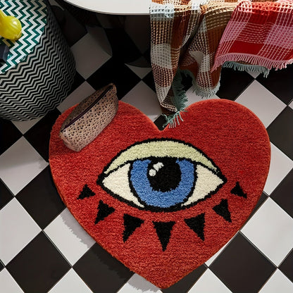 Eye Pattern Heart Shaped Bathroom Mat Plush Bath Rug 20x24 inch Valentine Home Decor for Entryways, Bedrooms and Living Spaces