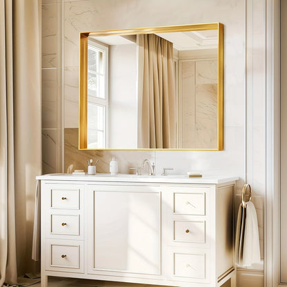 Rectangular Metal-Frame Bathroom Mirror in Black, Gold or Silver with Six Sizes and Dual Orientation
